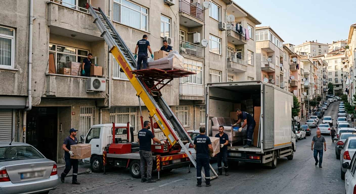 Yol kenarında mobil asansörlü nakliye kurulumu